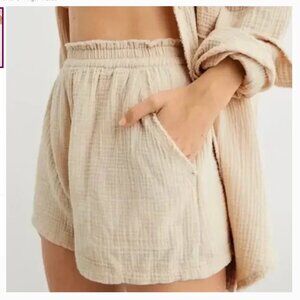 Aerie Cream Oatmeal High Waisted Pool-To-Party SHORTS sz L